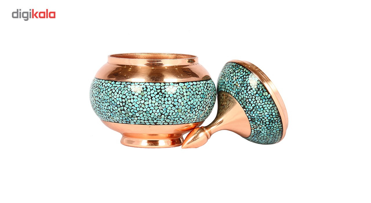 Copper Turquoise inlaying sugar/candy pot dish, Goharan Gallery , Copper and turquoise 1175 Model