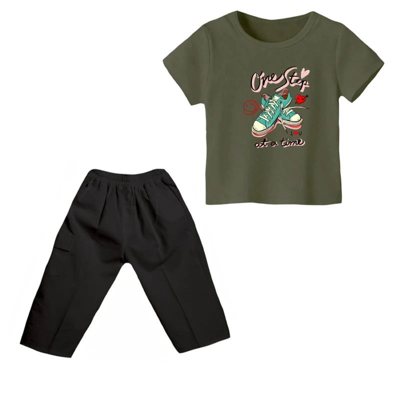 ست تی شرت و شلوارک دخترانه مدل کتونی کد ۲