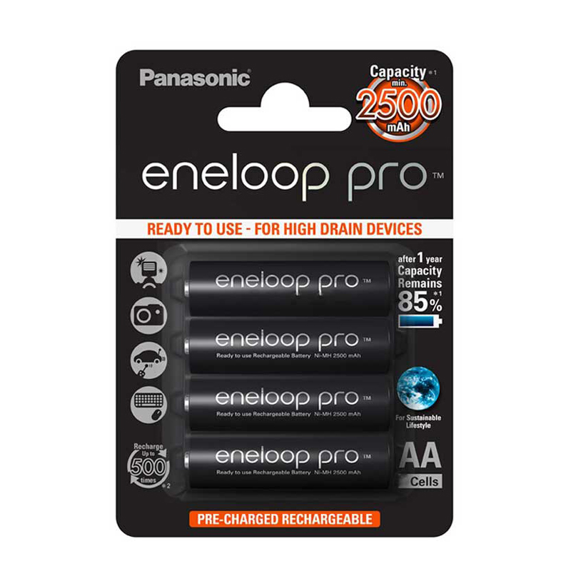 باتری قلمی قابل شارژ پاناسونیک مدل Eneloop Pro BK-3HDE/2BE بسته 4 عددی