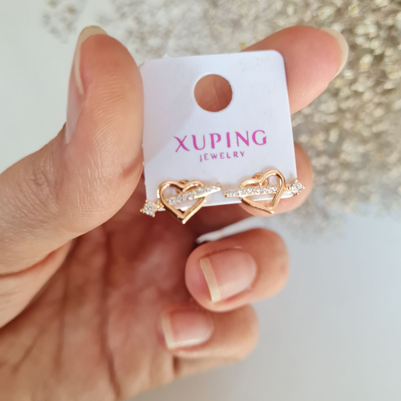 گوشواره زنانه ژوپینگ مدل قلب و تیر و نگین