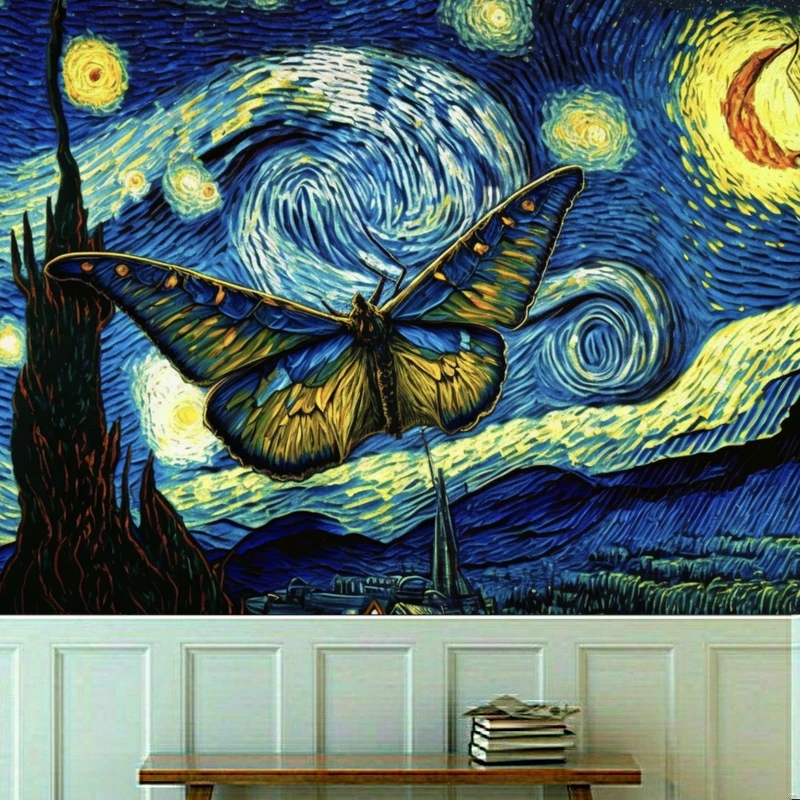 کاغذ دیواری طرح شب پرستاره مدل پروانه مهتابی کد KF678