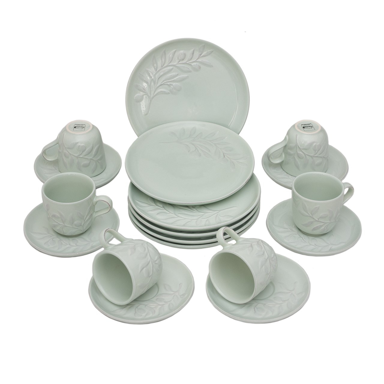 سرویس فنجان و نعلبکی و پیش دستی گل برجسته کار دست 18 پارچه بلانش (BLANCHE)مدل Olive Green سرویس فنجان و نعلبکی و پیش دستی گل برجسته کار دست 18 پارچه بلانش (BLANCHE)مدل Olive Green