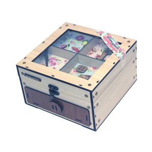 جعبه لوازم خیاطی چوبی فامسین مدل دکوری دار کشویی بزرگ