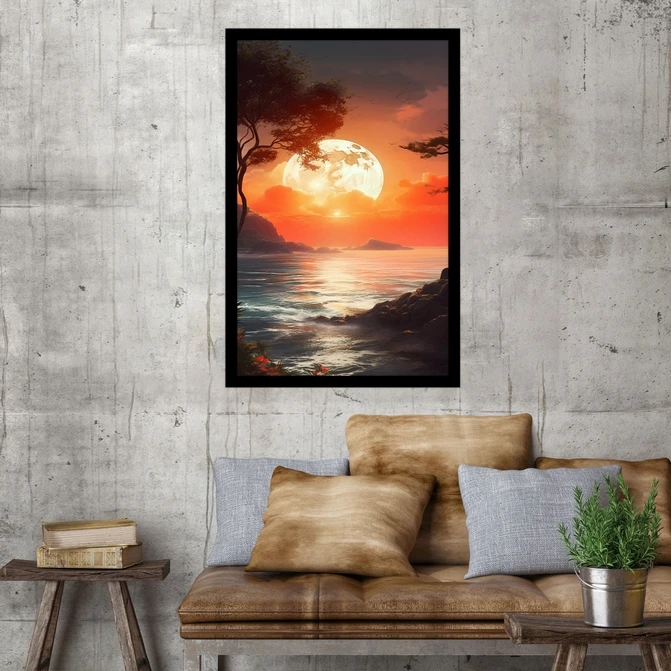 تابلو نوری بکلیت طرح منظره طبیعت دریا و غروب مدل B-MID-18174