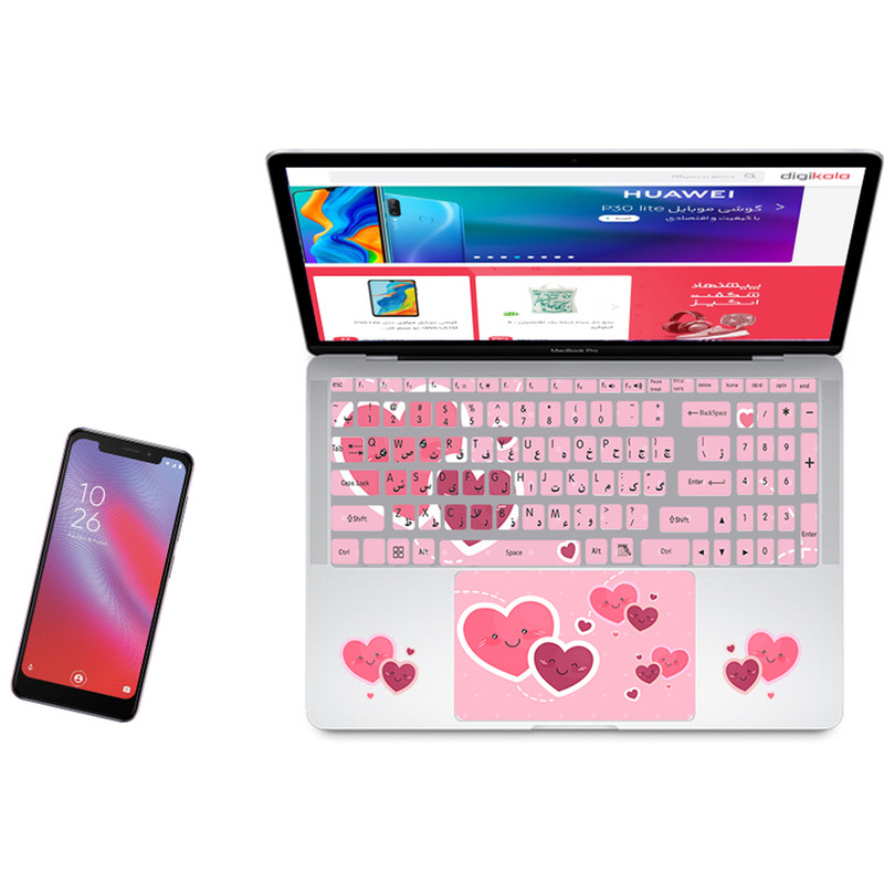 استیکر لپ تاپ مدل LOV-E مناسب برای لپ تاپ 17 اینچی به همراه برچسب حروف فارسی کیبورد