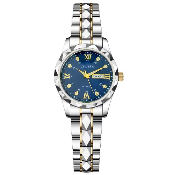 ساعت مچی عقربهای زنانه مدل کوارتز دو تقویم دی دیت الماسی کد 09