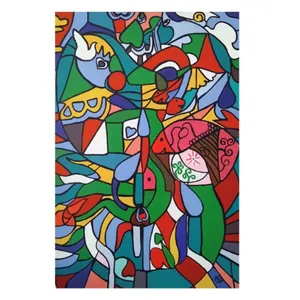 نقاشی اکریلیک به سبک کوبیسم طرح دنیای شاد آرزوها