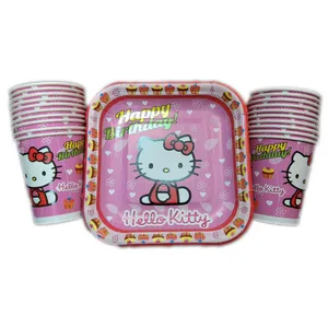 پیش دستی و لیوان یکبار مصرف مدل hello kitty مجموعه 40 عددی