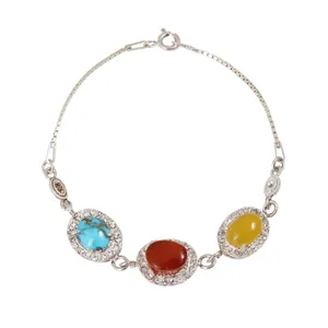 دستبند نقره زنانه بازرگانی میلادی مدل عقیق و فیروزه کد DP_489