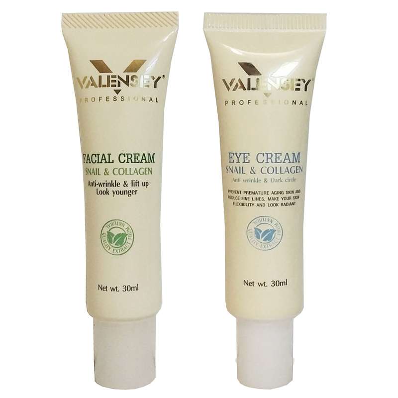 پک 2 عددی کرم لیفتینگ صورت و کرم دور چشم والنسی مدل Snail and Collagen حجم 60 میلی لیتر پک 2 عددی کرم لیفتینگ صورت و کرم دور چشم والنسی مدل Snail and Collagen حجم 60 میلی لیتر