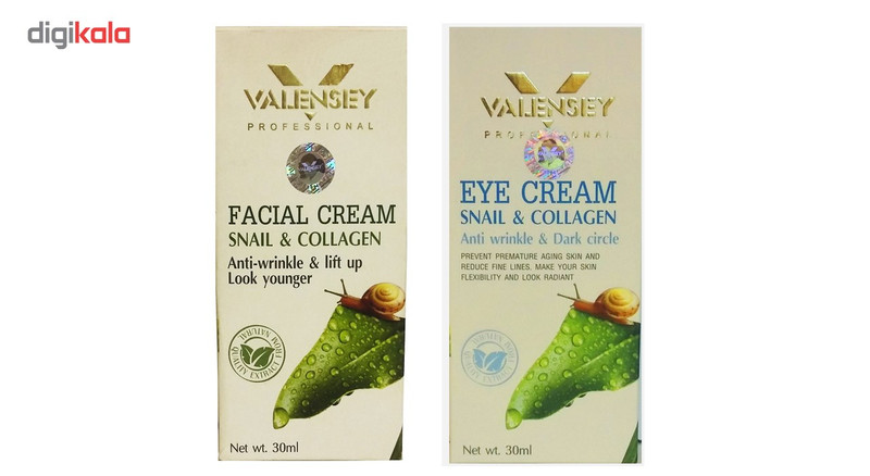 پک 2 عددی کرم لیفتینگ صورت و کرم دور چشم والنسی مدل Snail and Collagen حجم 60 میلی لیتر پک 2 عددی کرم لیفتینگ صورت و کرم دور چشم والنسی مدل Snail and Collagen حجم 60 میلی لیتر