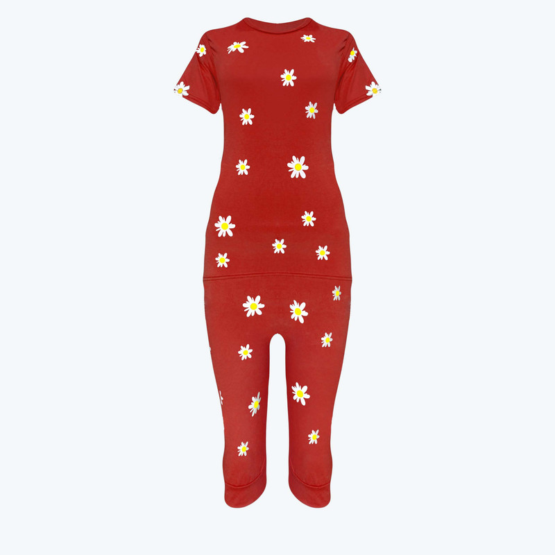 ست تی شرت و شلوارک زنانه مدل بابونه کد 7