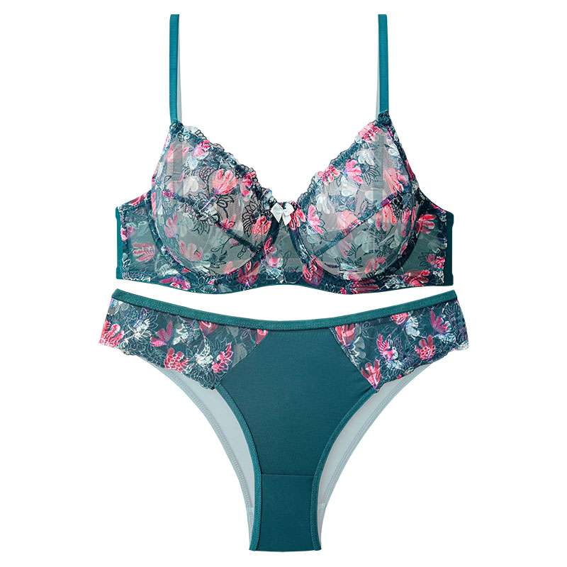 ست شورت و سوتین زنانه نوشه پوش مدل توری فنردار گلدار