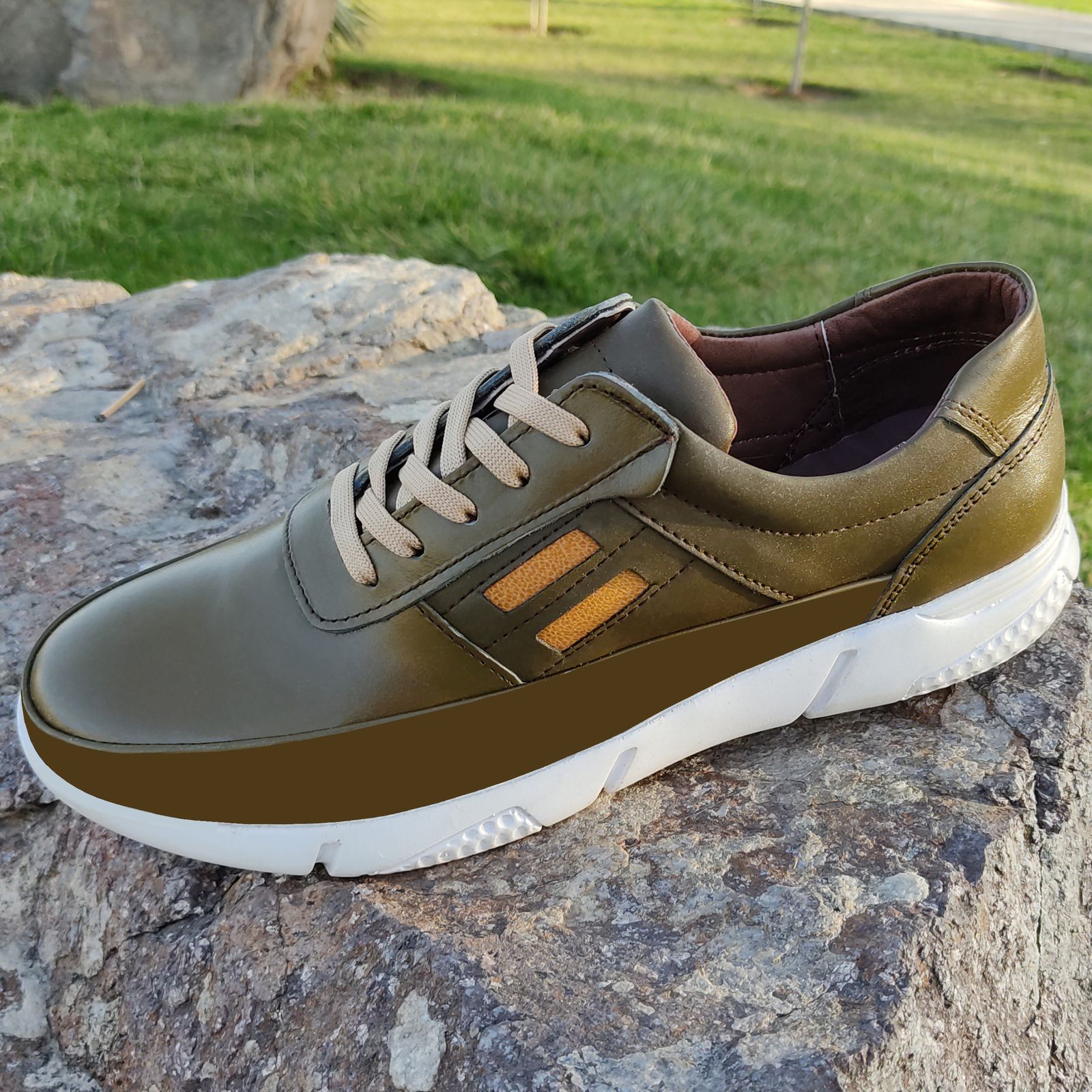 کفش طبی مردانه چرم تبریز مدل سروش رنگ زیتونی - - 11