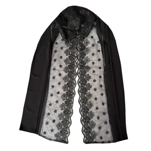 شال زنانه مدل مجلسی ساده حریر کرپ حاشیه گیپوری نگین دار کد ۴