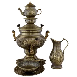 سرویس سماور 5 پارچه گازی آریان طرح قلم کد 17020005 ظرفیت 8 لیتر