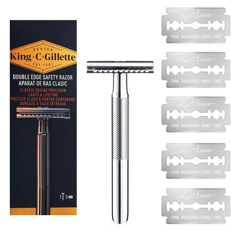 خود تراش ژیلت مدل King.C Double Edge به همراه تیغ یدک بسته 5 عددی