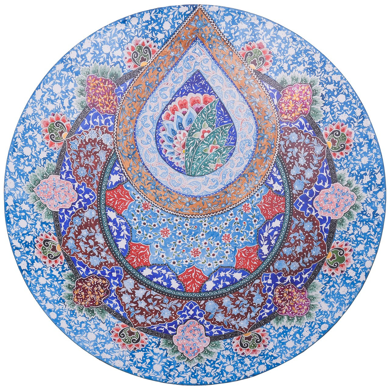 بشقاب مسی میناکاری اثر لطیفیان طرح قطره مدل 00-15 قطر 30 سانتی متر