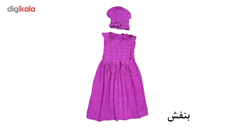 حوله استخری مدل دکلته کشدار به همراه کلاه حوله ای