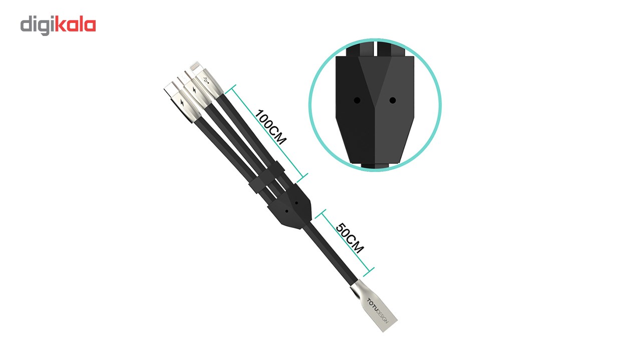 کابل تبدیل USB به MicroUSB / Lightning/Type-C توتو دیزاین مدل 3in 1