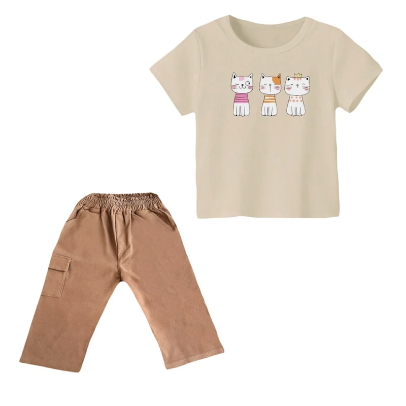 ست تی شرت و شلوارک دخترانه مدل گربه کد ۲۸