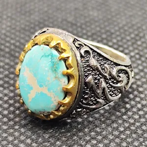 انگشتر نقره مردانه مدل سنگ فیروزه نیشابور کد 336