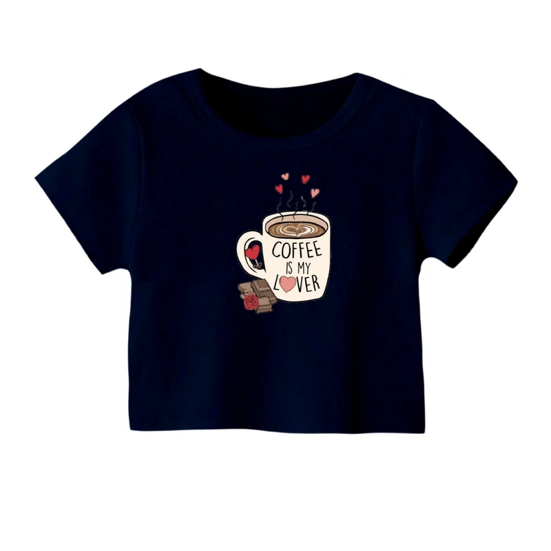 کراپ‌ تی‌شرت آستین کوتاه زنانه مدل فنجون قهوه