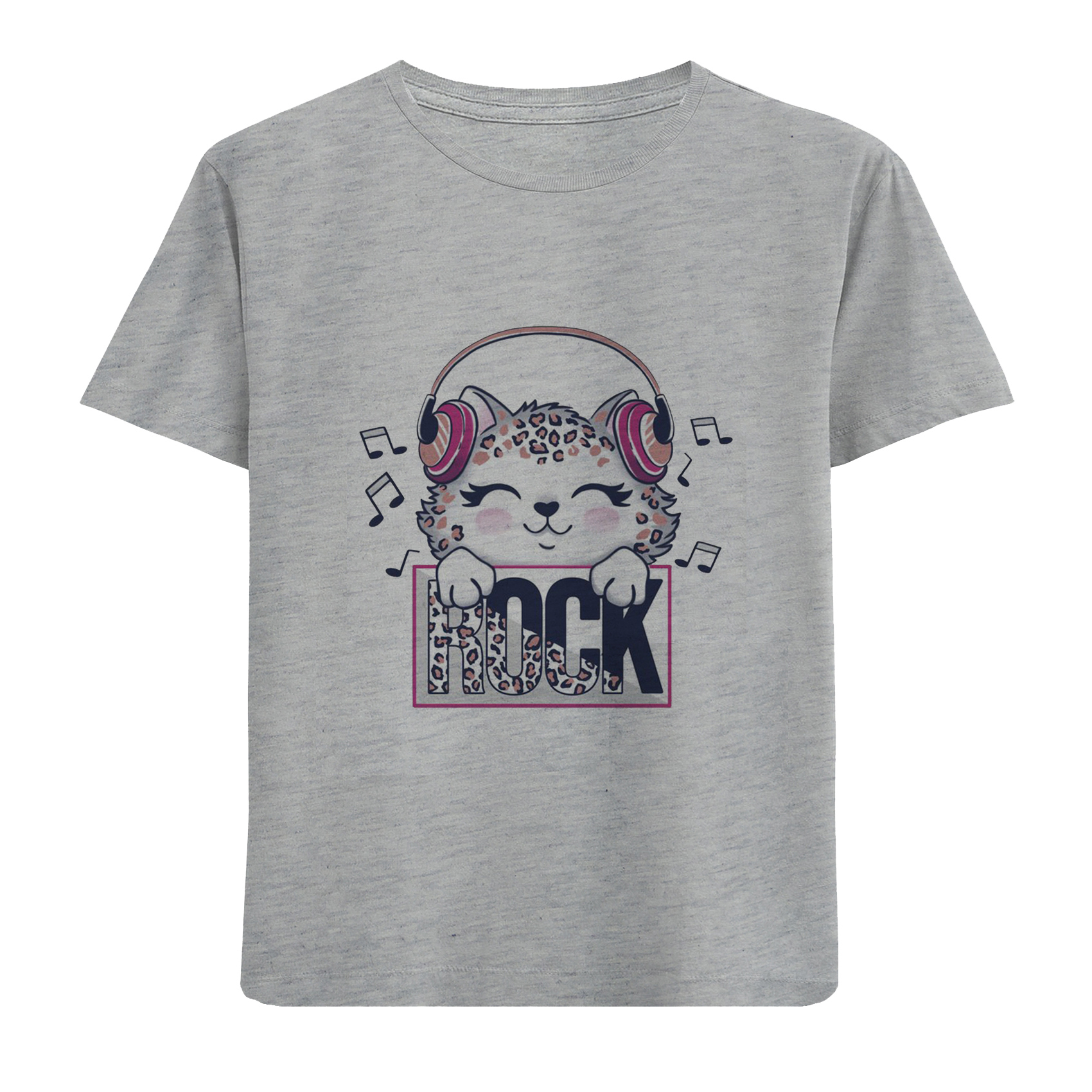 تی شرت آستین کوتاه دخترانه مدل گربه وهدفون D313