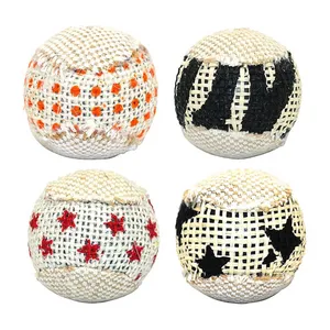 اسباب بازی گربه طرح توپ حصیری مدل Canvas Rattle Balls بسته 4 عددی
