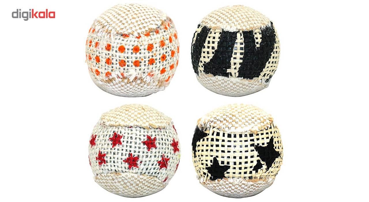 اسباب بازی گربه طرح توپ حصیری مدل Canvas Rattle Balls بسته 4 عددی