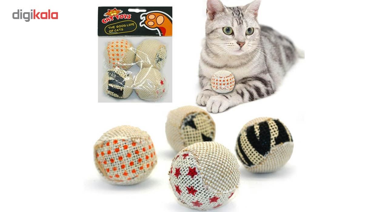 اسباب بازی گربه طرح توپ حصیری مدل Canvas Rattle Balls بسته 4 عددی