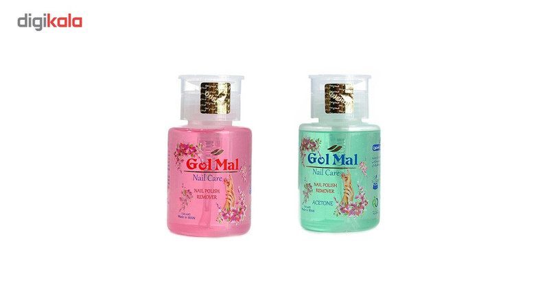 پک 2 عددی لاک پاک کن گل مل مدل پمپی Nail Care به همراه لاک پاک کن پمپی حاوی استون با رایحه خوش گل مل حجم 2 عدد 300 میلی لیتر