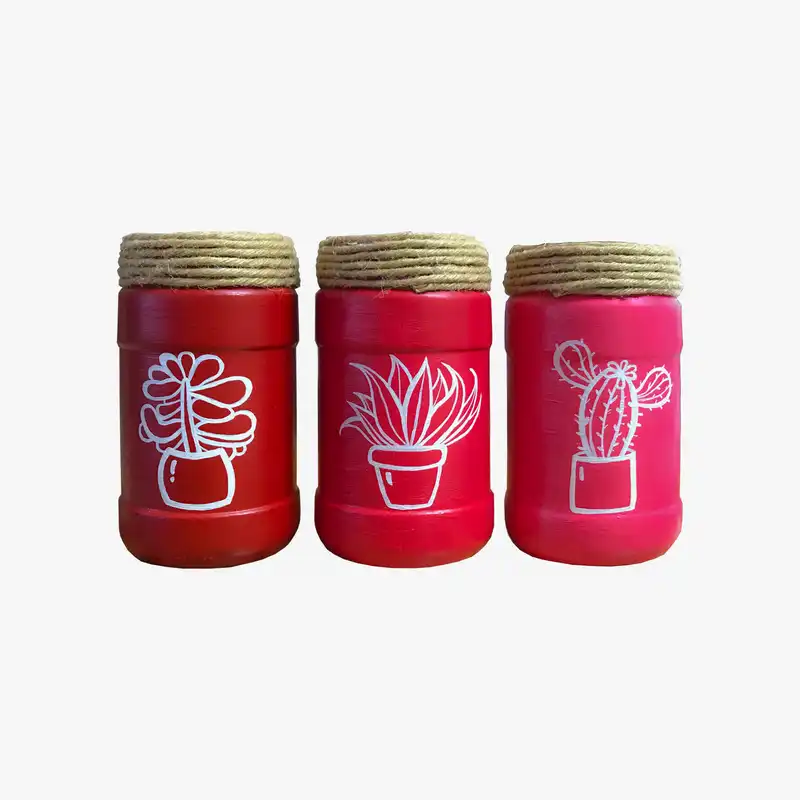 گلدان شیشه ای مدل کاکتوس مجموعه 3 عددی