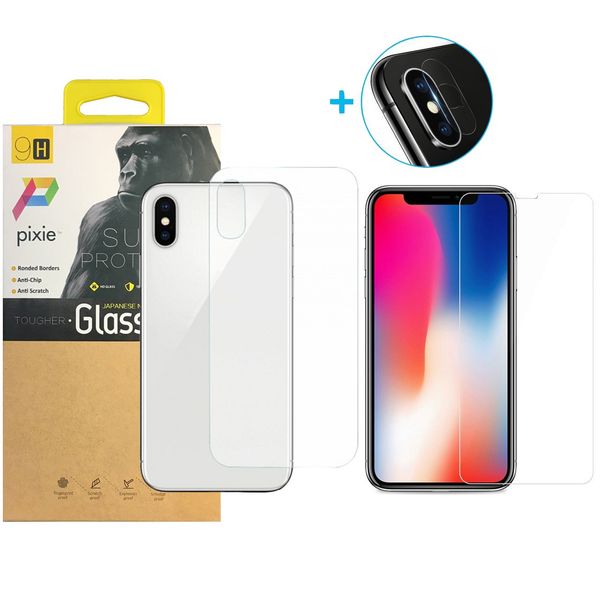 محافظ صفحه نمایش و پشت و لنز تمام چسب شیشه ای تمپرد پیکسی مدل Clear مناسب برای گوشی اپل آیفون X محافظ صفحه نمایش و پشت و لنز تمام چسب شیشه ای تمپرد پیکسی مدل Clear مناسب برای گوشی اپل آیفون X