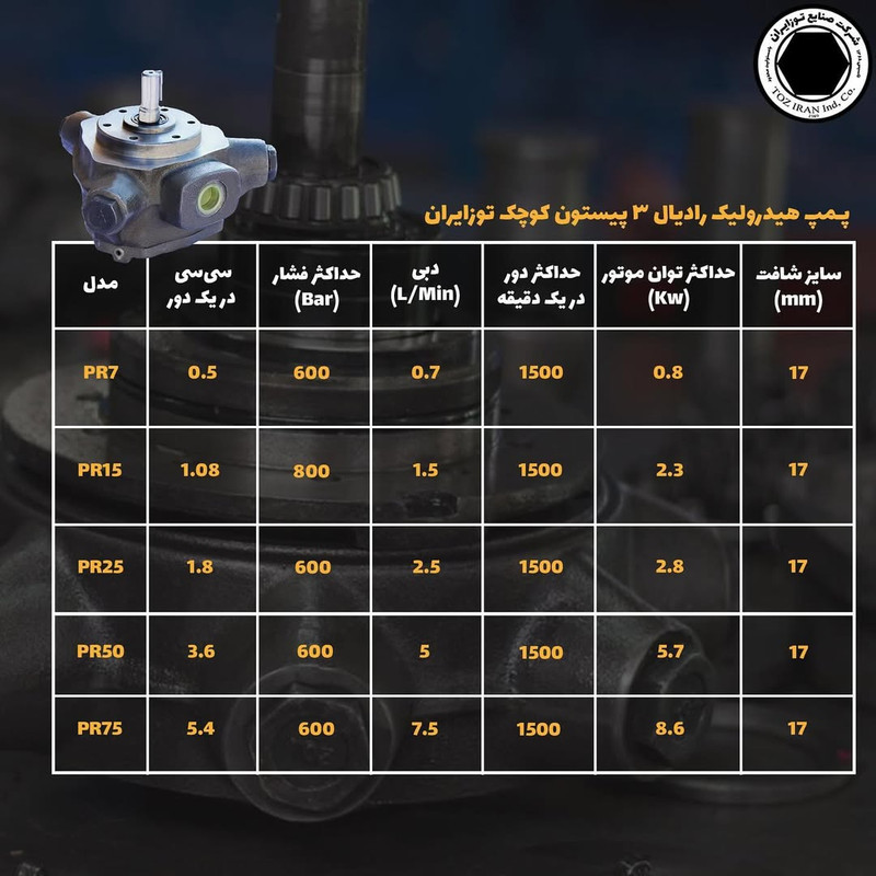 پمپ هیدرولیک صنایع توز ایران مدل PR15