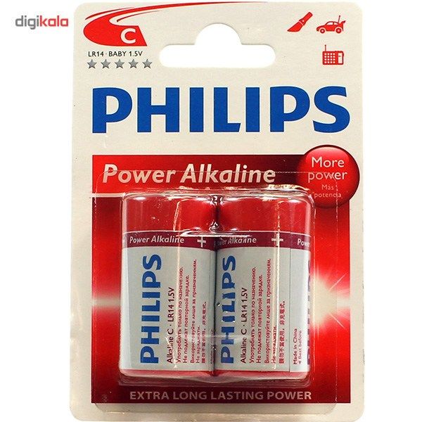  خرید اینترنتی با تخفیف ویژه باتری سایز متوسط فیلیپس مدل Power Alkaline C LR14 بسته 2 عددی