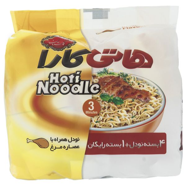هاتی نودل با عصاره مرغ هاتی کارا مقدار 77 گرم بسته 4 عددی به همراه 1 بسته هدیه هاتی نودل با عصاره مرغ هاتی کارا مقدار 77 گرم بسته 4 عددی به همراه 1 بسته هدیه