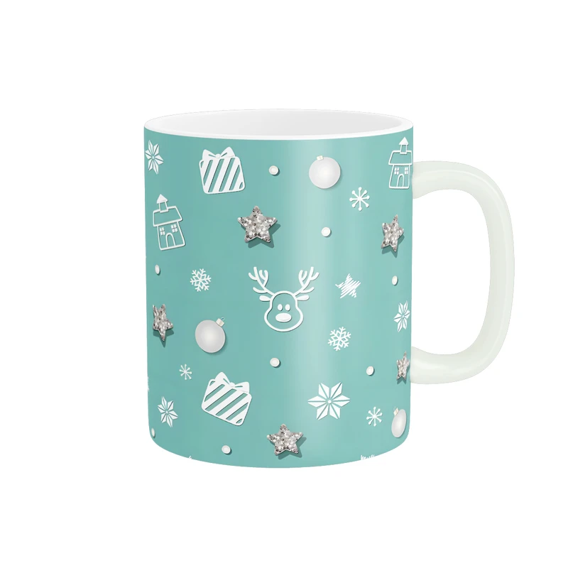 ماگ طرح الگوی زمستانی گوزن و خانه و دانه های برف کد 1536