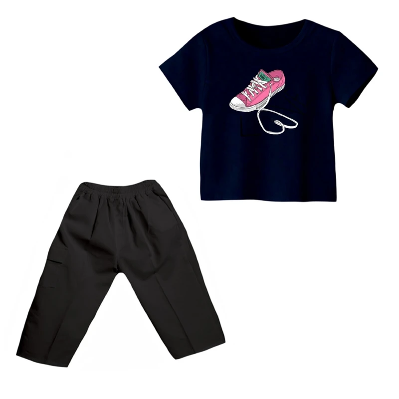 ست تی شرت و شلوارک دخترانه مدل کتونی کد ۴