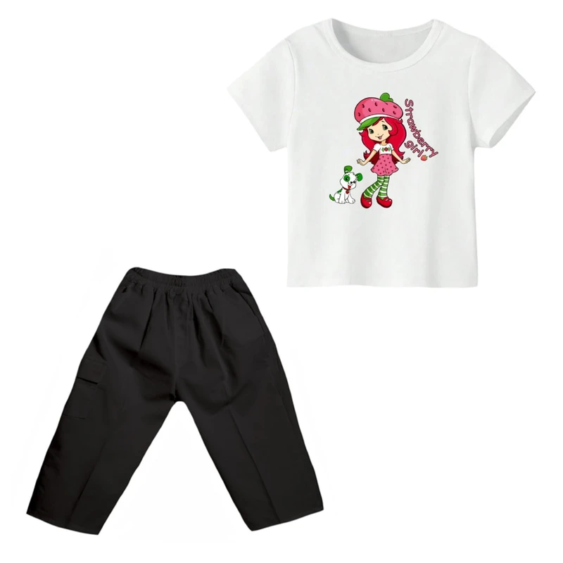 ست تی شرت و شلوارک دخترانه مدل دخترک تون فرنگی رنگ سفید