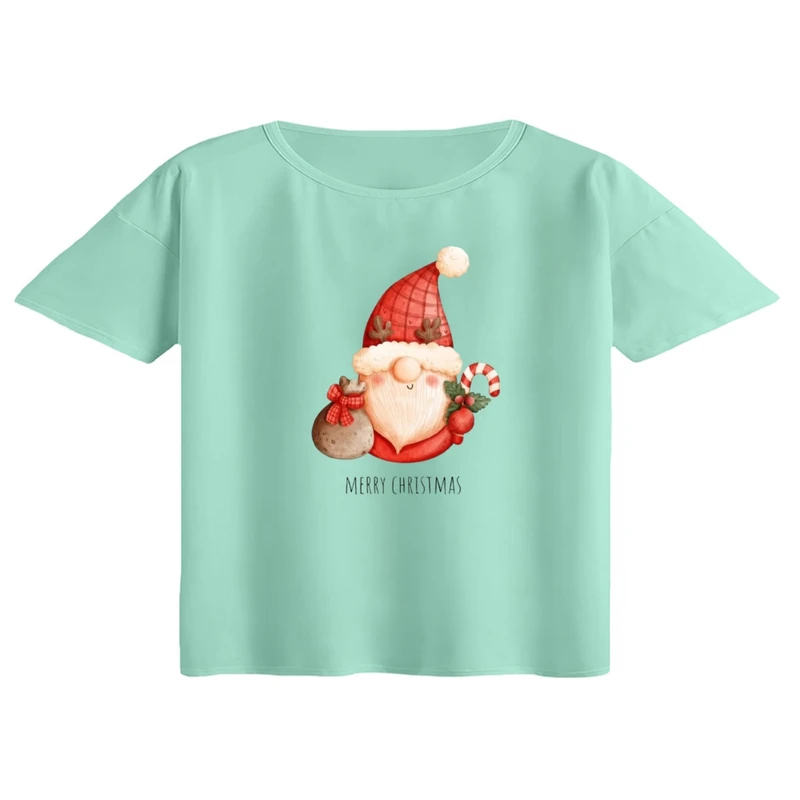 کراپ تی‌شرت آستین کوتاه زنانه مدل بابانوئل کریسمس کد 47