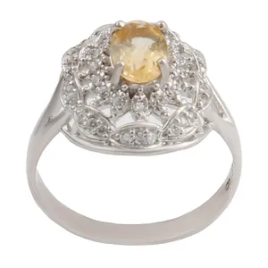 انگشتر نقره زنانه بازرگانی میلادی مدل سنگ سیترین نگین برلیان جواهری آبکاری رادیوم کد AWR_1306