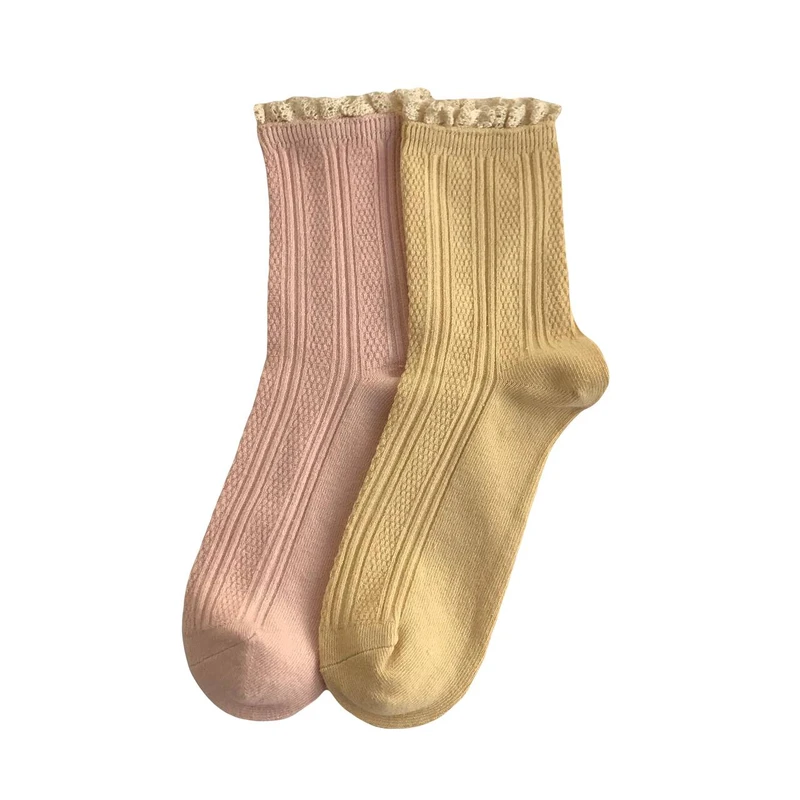 جوراب ساق بلند زنانه مدل کبریتی لب توری بسته 2 عددی