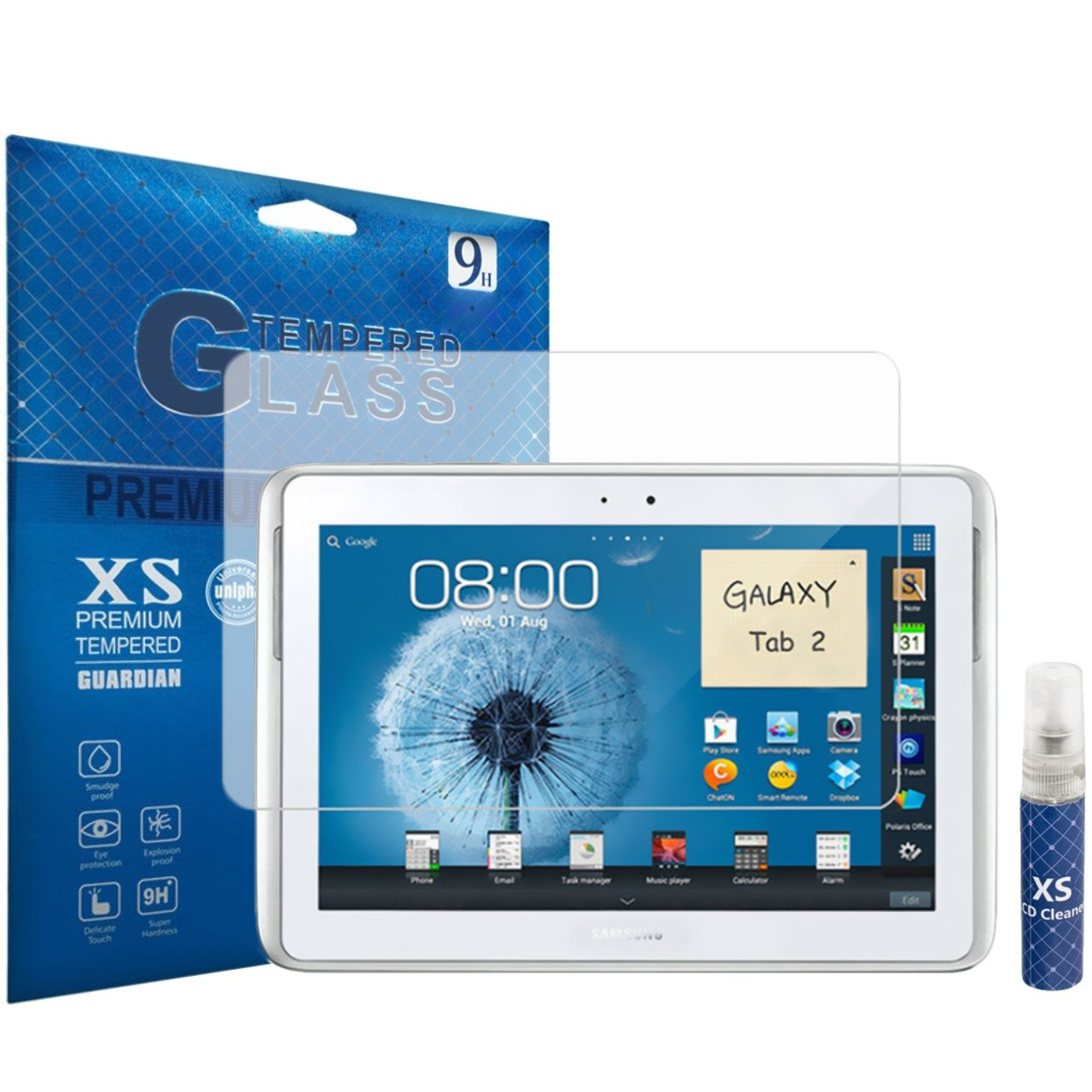 محافظ صفحه نمایش شیشه ای ایکس اس مدل تمپرد مناسب برای تبلت سامسونگ Galaxy Tab 2 10.1 P5100 به همراه اسپری پاک کننده صفحه XS