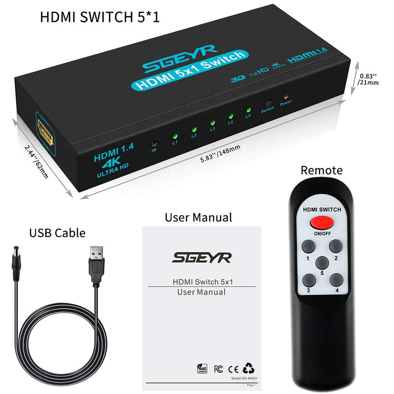سوییچ 5 پورت HDMI اسجیر کد 5180 1