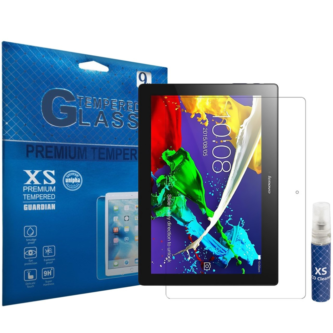 محافظ صفحه نمایش شیشه ای ایکس اس مدل تمپرد مناسب برای تبلت لنوو TAB 2 A10-30 به همراه اسپری پاک کننده صفحه XS