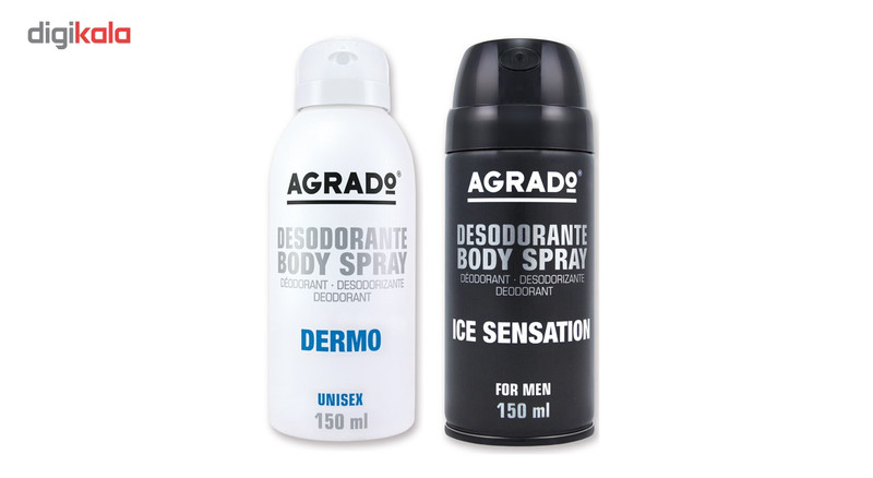 اسپری خوشبو کننده بدن مردانه آگرادو مدل Dermo and Ice بسته دوعددی حجم 150 میلی لیتر اسپری خوشبو کننده بدن مردانه آگرادو مدل Dermo and Ice بسته دوعددی حجم 150 میلی لیتر