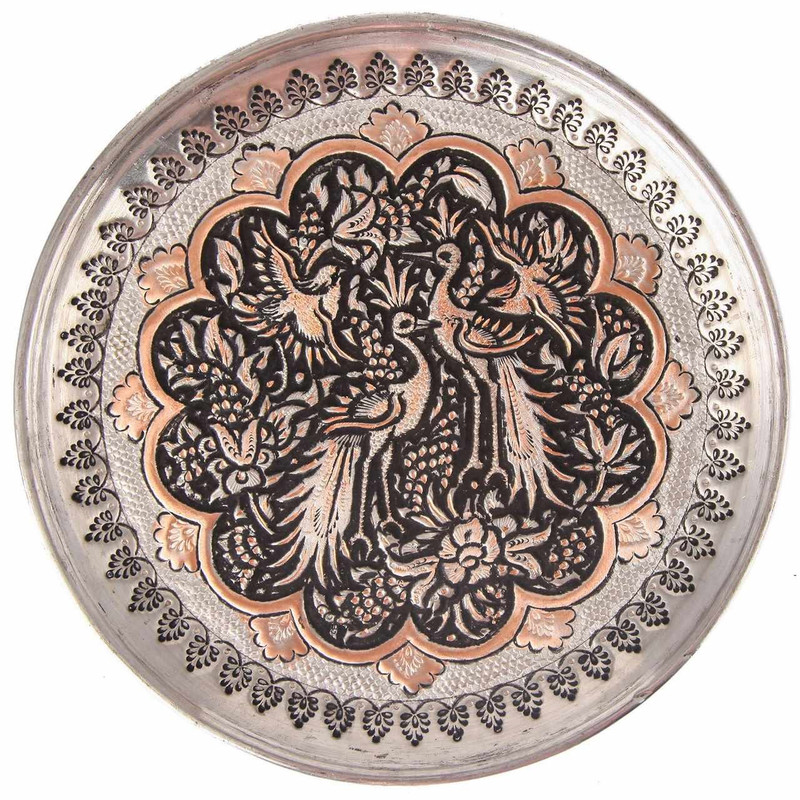 بشقاب قلمزنی طرح گل و مرغ گالری مثالین کد 149014