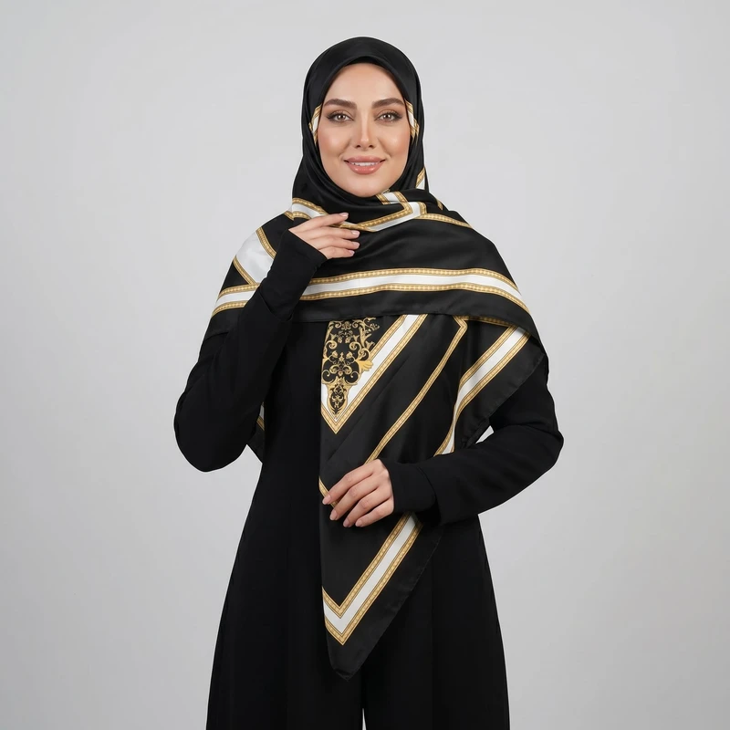 روسری زنانه مدل ابریشم لاکچری مزونی دور حاشیه کد 7040