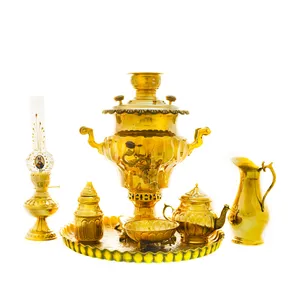 سرویس سماور ذغالی 7 پارچه برنجی مدل میخی ترک دار کد 4454